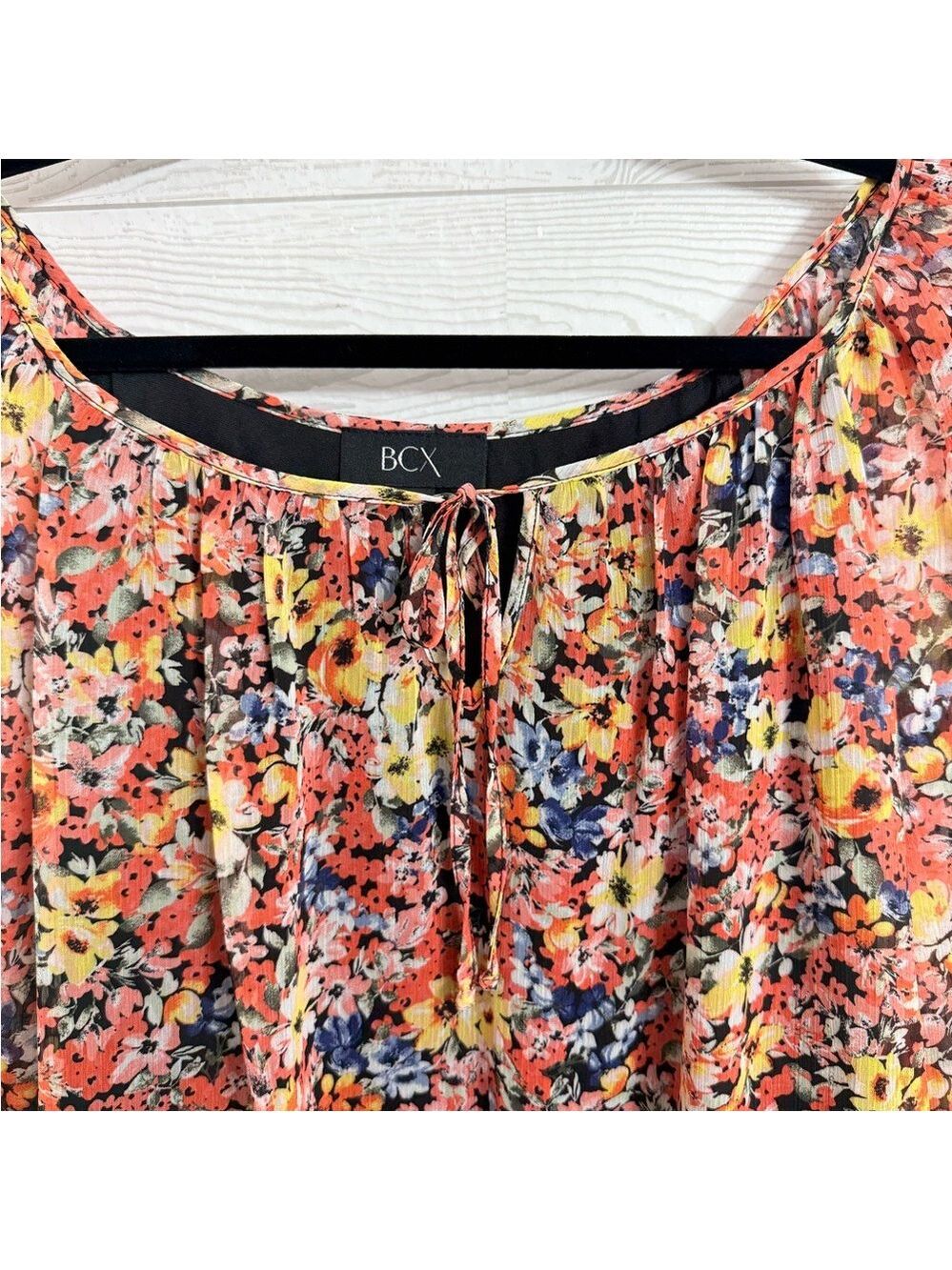 BCX Women’s Peach Floral Sheer Boho Blouse Top. Size L - Picture 3 of 7